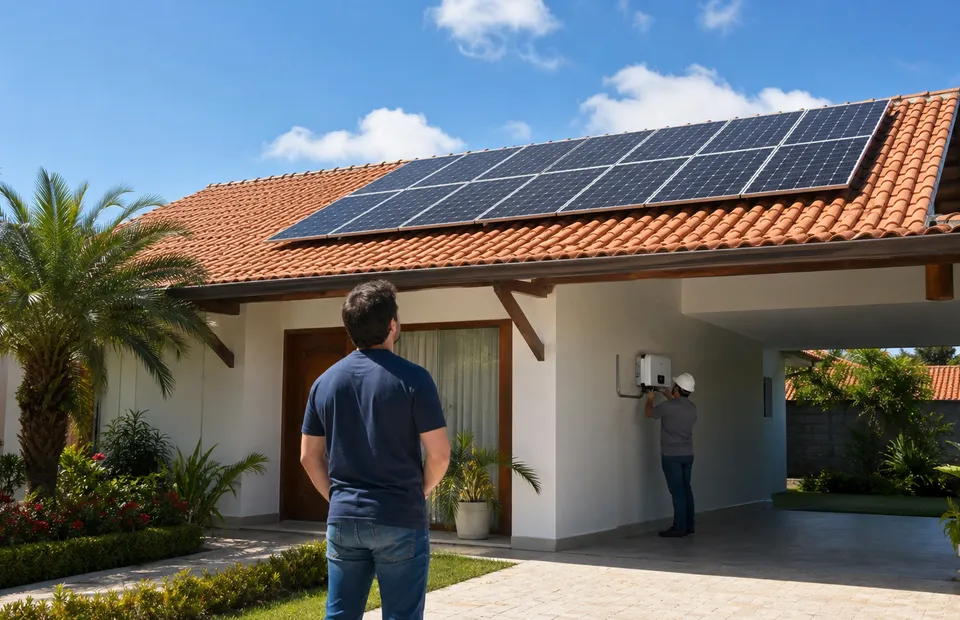 Casa com sistema de energia solar residencial instalado