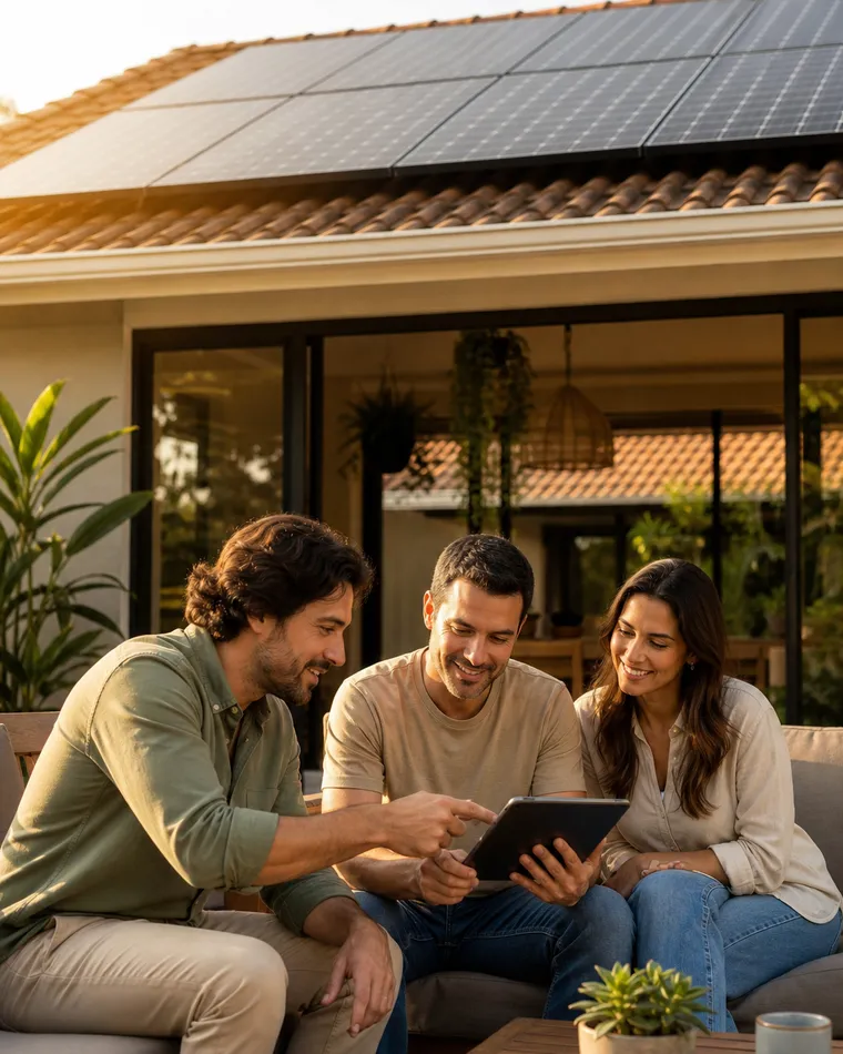 Cliente acompanhando a geração de energia solar com consultor